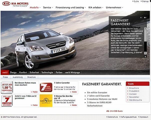 Neuer Internetauftritt von Kia Motors Deutschland.